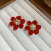 Brincos Geométricos Florais com Franjas, Cravejados com Diamantes Vermelhos, Estilo Palácio Retrô, Brincos de Luxo Leve e de Alta Qualidade, Acessórios de Orelha Modernos e Exquisitos