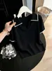 Camiseta de Manga Corta con Solapa y Hombro Recto para Mujer 2026 Verano Estilo Francés de Alta Gama Ligeramente Maduro Top Polo de Punto de Seda de Hielo