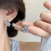 Presilhas de Orelha Azuis Frescas Estilo Floresta com Estrela e Lua para Mulheres, Pequenas e Versáteis, Brincos sem Furo com Pérolas e Zircônia, Acessórios de Orelha Assimétricos