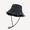 Sombrero de Pescador Estilo Coreano con Borde Deshilachado y Aspecto Desgastado, Nuevo Sombrero Vintage para Mujer de Primavera y Otoño, Sombrero de Cubo Versátil Casual, Sombrero de Mezclilla Lavado