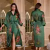 Pijama de Satén Estampado Yao Ting para Mujer, Verano Tallas Grandes, Lujo Ligero, Mangas Tres Cuartos, Camisón Largo Fresco, Ropa de Casa Femenina Transfronteriza