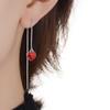 Arete de Línea para Mujer Estilo Coreano Rojo Fresco Amor Gota de Oreja Elegante Cadena de Oreja en Forma de Corazón Accesorios para Oreja Mujer