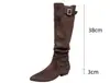 Botas de Mujer en Stock~Botas Largas Atmosféricas Otoño/Invierno Punta Fina Gamuza Arrugadas Hebilla Tacón Bajo Botas de Caballero Estilo Western