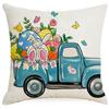 Venta Caliente Transfronteriza Camión de Pascua Huevo Conejo Patrón de Letras Estampado de Lino Cubierta Decorativa para Cojín de Sofá de Casa