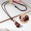 Collar de Calabaza Hueca de Palo de Rosa para Hombres y Mujeres Versátil Colgante de Sándalo Negro Cadena de Suéter Colgante Largo