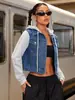 Chaqueta de mezclilla para mujer con retazos de estilo callejero retro europeo y americano, color liso, con bolsillo y botones, para uso diario en otoño e invierno