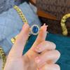 Tiktok Venta en Vivo Anillo de Compromiso de Boda de Lujo Joyería Azul Real Zafiro Cristal Nítido Anillo Abierto