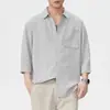 Camisa de Lino de Manga Corta con Cuello de Lino para Hombre Xintang, Estilo Americano Holgada Sencilla Casual