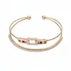 Pulsera Abierta Cuadrada de Doble Capa con Circonita Arcoíris Fluido, Chapada en Oro Real de 18 Quilates, Joyería de Lujo Ligero de Alta Gama para Mujeres