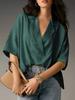 2026 Amazon Comercio Exterior Europeo y Americano Nuevo Top Casual Holgado de Manga Corta con Cuello de Sol para Mujer Camisa de Color Sólido