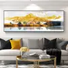 Pintura Decorativa para Sala de Estar con Fondo del Sol Dorado Brillando sobre las Montañas, Pintura Colgante de Pared de Fondo para Sofá Lujosa y Elegante, Paisaje para Oficina