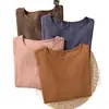 Tops de Linho Tingido em Estoque para Mulheres, Suéteres Artísticos, Camisetas Casuais de Cor Sólida, Roupas Femininas Soltas de Manga Curta