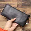 Nuevo Estilo Billetera para Monedas de Cuero Genuino para Hombre, Cartera de Cuero Suave para Mujer, Bolso de Mano tipo Clutch de Gran Capacidad, Bolso Delgado de Piel de Vaca para Teléfono Móvil, Cartera Simple de Cuero