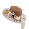 Chapéu de palha decorativo de flor de papiro sintético, novo, de topo plano, coreano, atacado, para viagem ao ar livre, pequeno, doce, fresco, chapéu de sol