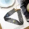 Colar Gargantilha Europeu e Americano de Moda com Strass de Múltiplas Fileiras Temperamento Brilho Flor de Diamante Corrente de Pescoço Vento Frio Corrente de Clavícula Gravata