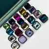 Anel de Resina Quadrado Octogonal Diamante Estilo Ins Novo Retro Colorido Simples Criativo Anel Doce