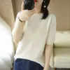 Outono/Inverno 2026 Novo Tricô Gola Redonda Manga Curta Feminino Casual Pulôver Fino Solto Manga Meia Manga Top Versátil Atacado
