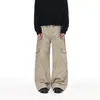 Feng She Roupa Masculina / Calça Casual de Trabalho com Múltiplos Bolsos Estilo Americano Perna Curva para Homens e Mulheres Calças Retrô Largas de Perna Reta Perna Larga Comprimento Total