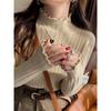 Camiseta Base Blanca para Mujer 2025 Nueva Primavera y Otoño Ropa Interior con un Toque de Alta Gama, Suéter de Cuello Medio Alto con Bordes Volantes