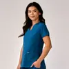 Uniforme de trabalho para médicos de hospitais odontológicos europeus e americanos, uniforme de enfermeira feminina, camisa de manga curta para procedimentos médicos de secagem rápida e elástica para comércio exterior