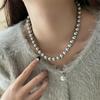 Zhenduo Cânhamo Platina Prata Cinza Tahiti Imitação Shijia Colar de Pérolas Verão Feminino Luz Luxo Nicho High-end Clavícula Cadeia