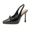 [Procesamiento Personalizado] Zapatos de Tacón Alto con Plataforma Impermeables, Tacones de Aguja de Charol, Punta Fina, Moño, Sandalias de Punta Cerrada, Zapatos de Tacón Alto Personalizados