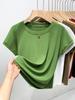 Camiseta Holgada de Manga Corta y Cuello Redondo de Nuevo Estilo al por Mayor para Mujer, Top Delgado Transpirable que Cubre el Vientre y Luce Adelgazante, Camiseta Versátil de Color Sólido