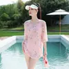 Novo Roupa de Banho Esportiva Transfronteiriça 2026 para Mulheres, Conjunto de Três Peças com Shorts de Ângulo Reto, Rosa Claro, Estampa Floral que Valoriza, Emagrecedor, Adequado para Férias e Fontes Termais