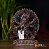 Estátuas de Buda do Xizang Estátuas de Buda para Casa Decoração Nepal Feito à Mão 7 polegadas Bronze Preto Seis Braços Mahakala Estátuas Protetoras