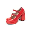 Zapatos de Salón para Mujer de Estilo Nuevo Europeo y Americano con Doble Correa en T, Suelas Gruesas y Tacones Gruesos Altos, Tallas 40-45, Zapatos de Talla Grande, Zapatos de Amazon