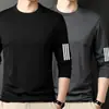 [Essencial de Outono] Camiseta Masculina Lisa Versátil de Corte Solto com Gola Redonda e Manga Longa, Top Casual Tendência de Marca para Outono