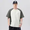 Nueva Camiseta de Manga Corta de Verano para Hombre Marca de Moda Ropa Holgada Tops para Estudiante Juventud Cuello Redondo Manga Media Camiseta de Color Contrastante