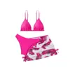 2026 Falda de Malla Conjunto de Tres Piezas de Comercio Exterior con Estampado Traje de Baño para Niñas Europeas y Americanas Bikini para Niñas Mayores Estilo Nuevo