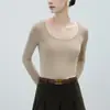 Camiseta de manga larga CANVAUS nueva para otoño e invierno con cuello redondo grande, corte ajustado, camiseta base, capa interior básica para mujer, top adelgazante