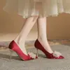 Jin Gang CH8089-2 Sapatos de Salto Alto Vazados Baotou Femininos Primavera e Outono 2024 Sapatos de Cetim Bico Fino Stiletto