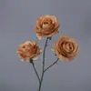 Flor Artificial de Rosa Redonda de Tres Cabezas Flor Artificial Arreglo de Boda Flor de Rosa Individual Adornos para Sala de Estar Flor de Seda Flor Decorativa Boda