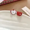 Pendientes de Manzana Roja con Goteo de Aceite de Circonita Retro Plateados Simples, Pendientes de Lujo Ligero de Gama Alta, Exquisitos y Modernos Accesorios para Orejas para Mujeres