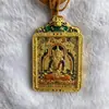 Fabricante de Pingentes Thangka Antigos Vintage, Ornamentos Thangka Dupla Face em Aço Titânio, Lado Frontal com Buda Vajra, Lado Traseiro com Pingente dos Cinco Budas