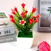 Fornecimento Direto da Fábrica 17 Pequenas Pinhas de Lírio Rosa Conjunto de Plantas Pequenas em Vasos Flor Artificial Pote Planta Artificial Atacado