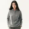 Nueva colección de otoño: Suéter de cachemira tejido, con capucha, cuello semiabierto, manga larga, color liso, tejido de manga larga, simple y casual, para mujer
