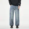 Jeans reto retrô de alta qualidade da moda 2026 primavera e outono perna reta bordado solto casual calça masculina com caimento fluido