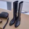 Botas over-the-knee pretas minimalistas de couro legítimo, novas botas de equitação de bico fino com salto baixo versátil para outono e inverno para mulheres
