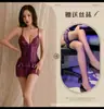 Coni Renda Sexy Tentação Desejo Puro Pijama Íntimos Sexy Roxo Camisola com Suspensor Não Precisa Tirar Uniforme Role Play