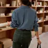 Camisa de manga larga a rayas retro estilo francés para mujer, nueva colección otoño 2026, corte holgado, tejido cepillado