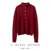 Nuevo Cardigan de Punto para Mujer Otoño/Invierno 2026 100% Cachemira Cuello Alto Mediano Borde Rizado Manga Larga Color Sólido Top Holgado