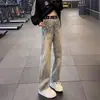 Jeans de diseño americano cleanfit con estampado de rayo para hombre, sentido del diseño, descarado, guapo, estilo high street, vibra de rayo, pantalones versátiles de pierna recta