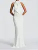 Vestido Ajustado de Color Sólido Simple de Alta Gama Estilo Ins con Escote Halter Espalda Descubierta Largo Estilo Socialité 2025 Nuevo Transfronterizo