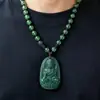 Jade Sintético Jade Hetian de Xinjiang Divindade Guardiã do Zodíaco Buda Samantabhadra Pingente Contas Verde Espinafre Colar Longo