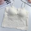 Nova camisola de renda feminina com bojo e bojo fixo, borda ondulada, base interna leve para caminhada, costas bonitas