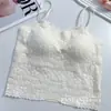 Nova Camisola de Renda Feminina Vem com Bojo Almofada Fixa Borda Ondulada Sem Aro de Aço Costas Beleza Interior Sexy